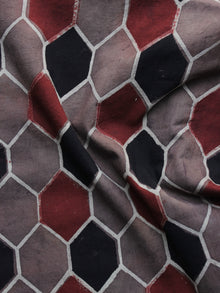 Brown Red Black Ajrakh Printed Cotton Fabric Per Meter - F003F1166
