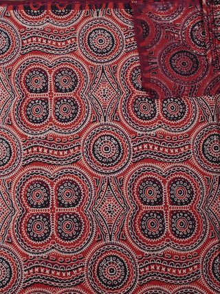 Red Maroon Black Ivory Blue Ajrakh Block Printed Cotton Fabric Per Meter - F0916682
