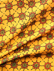 Yellow Green Red Black Ajrakh Hand Block Printed Cotton Fabric Per Meter - F003F1584