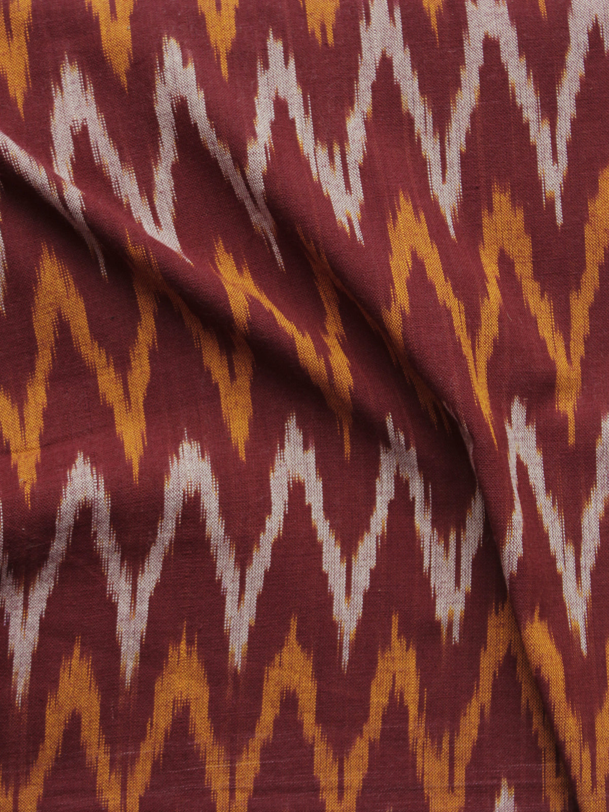 Maroon Orange Ivory Pochampally Hand Woven Ikat Fabric Per Meter - F002F909