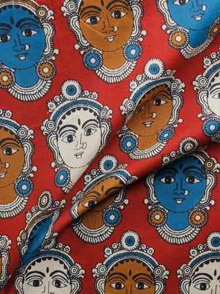 Red Blue Brown Ivory Kalamkari Hand Block Printed Cotton Fabric Per Meter - F001F1488