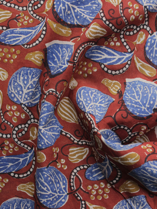 Red Blue Peanut Brown Hand Block Printed Cotton Fabric Per Meter - F003F1310