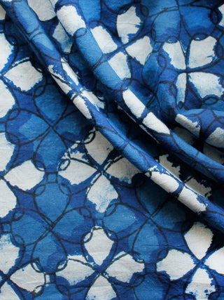Indigo Ivory Black Hand Block Printed Cotton Fabric Per Meter - F001F1340