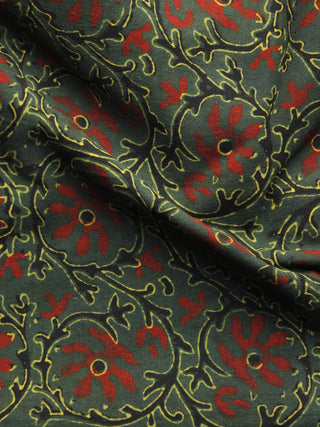 Green Maroon Yellow Ajrakh Hand Block Printed Cotton Blouse Fabric - BPA053