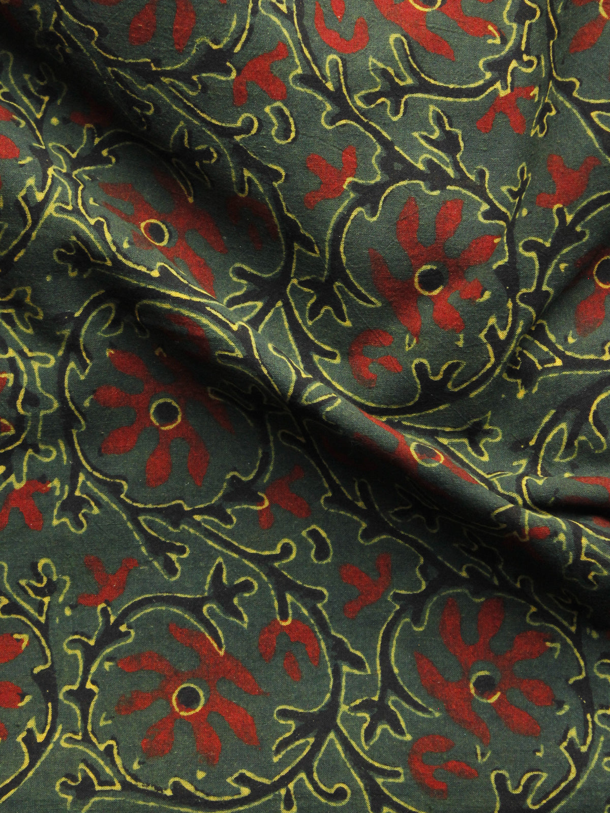 Green Maroon Yellow Ajrakh Hand Block Printed Cotton Blouse Fabric - BPA053