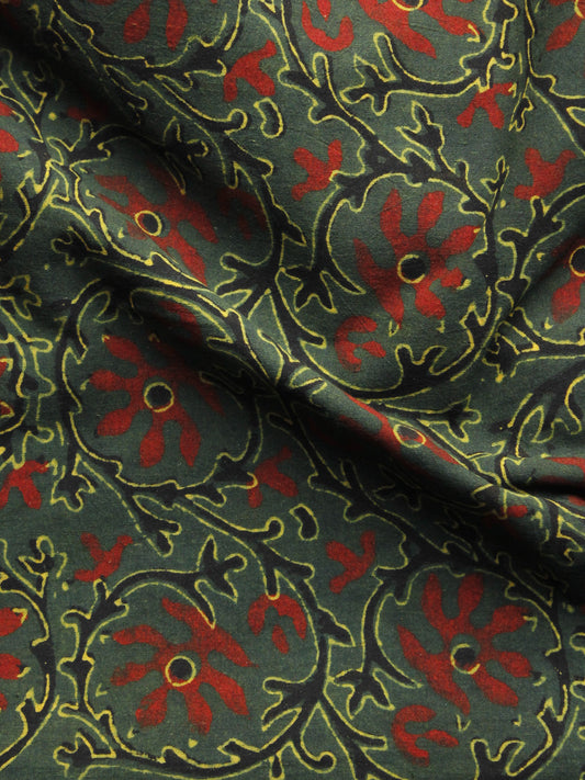 Green Maroon Yellow Ajrakh Hand Block Printed Cotton Blouse Fabric - BPA053
