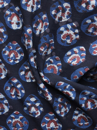 Black Blue Red Brown  Hand Block Printed Cotton Fabric Per Meter - F003F1222