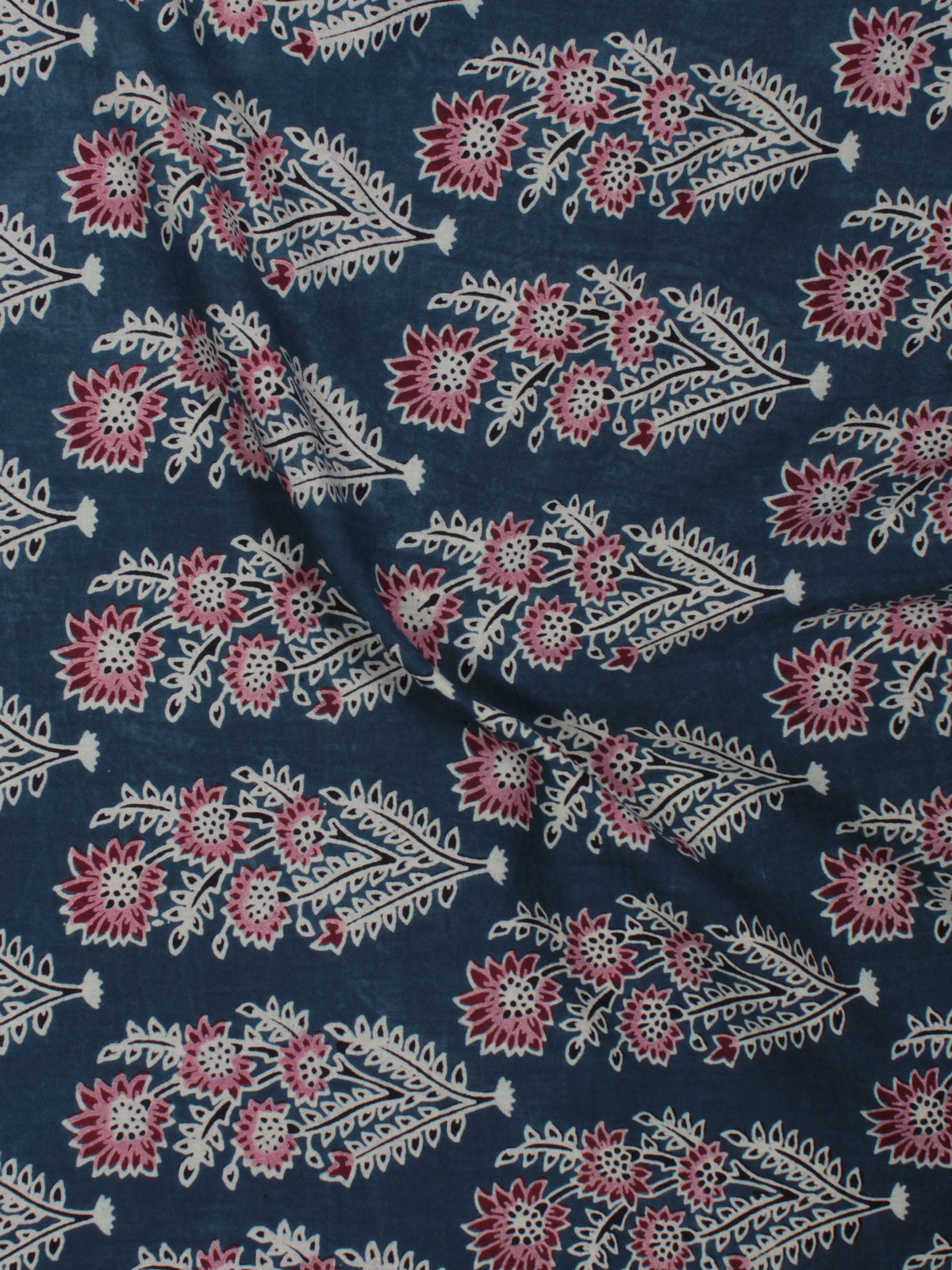 Indigo Maroon Ivory Ajrakh Block Printed Cotton Fabric Per Meter - F003F845