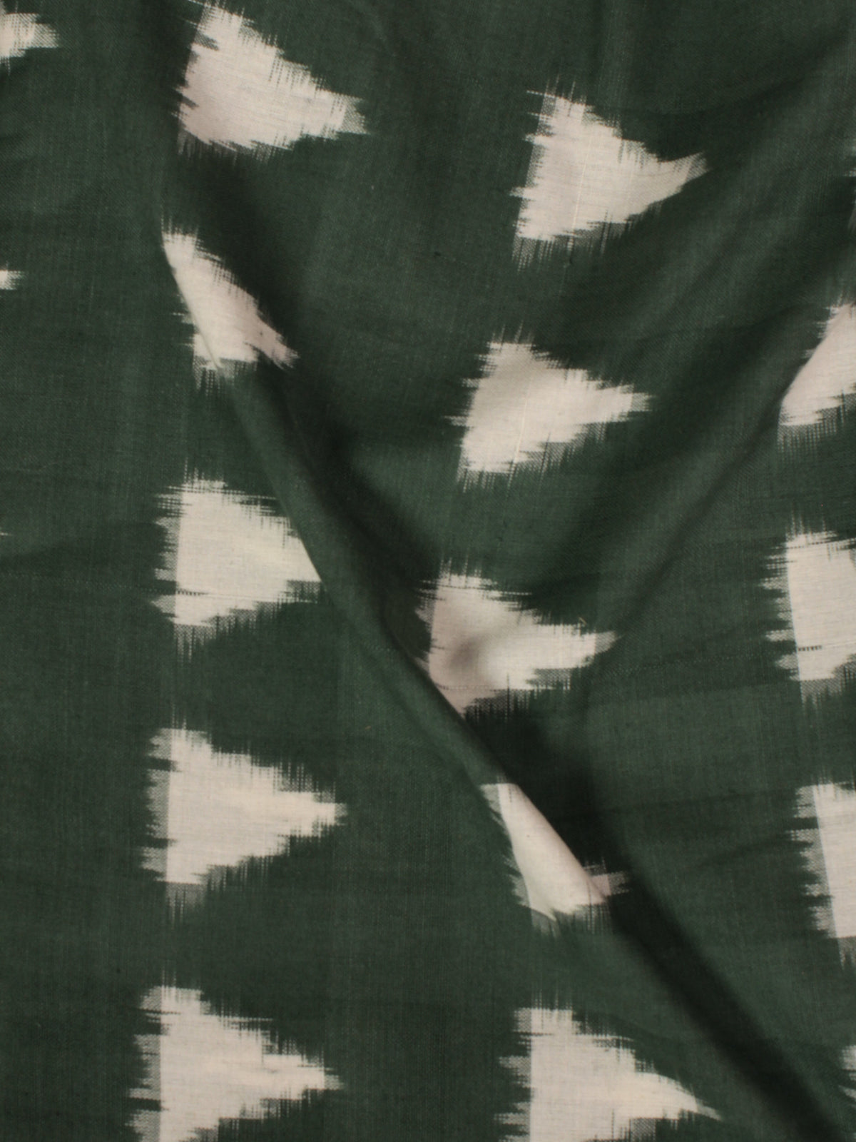 Pine Green Ivory Pochampally Hand Weaved Double Ikat Trainagular Pattern Fabric Per Meter - F002F854