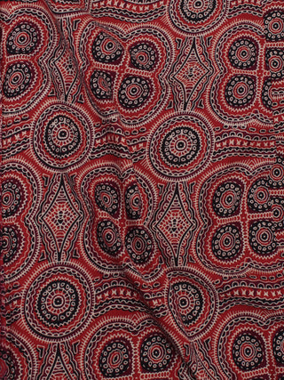 Red Maroon Black Ivory Blue Ajrakh Block Printed Cotton Fabric Per Meter - F0916682