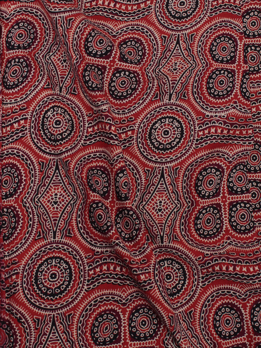 Red Maroon Black Ivory Blue Ajrakh Block Printed Cotton Fabric Per Meter - F0916682