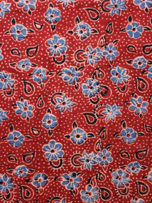 Red Indigo Black Ivory Ajrakh Hand Block Printed Cotton Fabric Per Meter - F003F1672