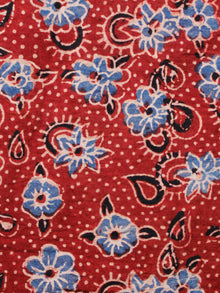 Red Indigo Black Ivory Ajrakh Hand Block Printed Cotton Fabric Per Meter - F003F1672
