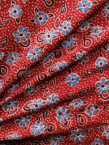Red Indigo Black Ivory Ajrakh Hand Block Printed Cotton Fabric Per Meter - F003F1672