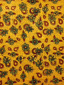Yellow Green Black Maroon Ajrakh Hand Block Printed Cotton Fabric Per Meter - F003F1684