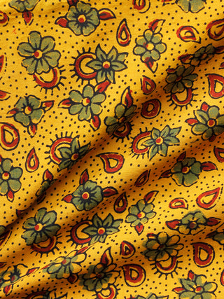Yellow Green Black Maroon Ajrakh Hand Block Printed Cotton Fabric Per Meter - F003F1684
