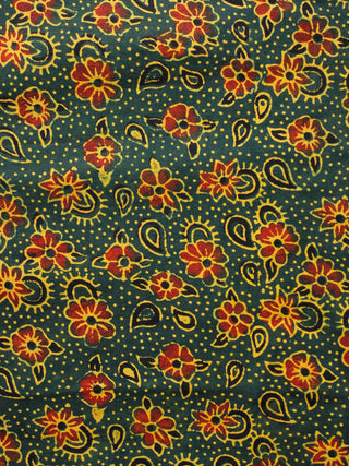 Green Yellow Black Maroon Ajrakh Hand Block Printed Cotton Fabric Per Meter - F003F1674