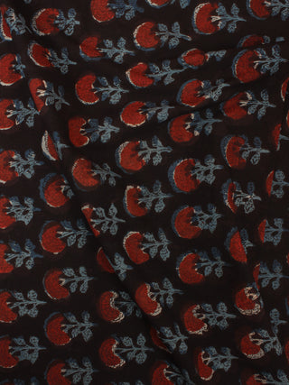 Indigo Red Black Hand Block Printed Cotton Fabric Per Meter - F0916371