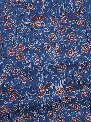 Indigo Maroon Black Ivory Ajrakh Hand Block Printed Cotton Fabric Per Meter - F003F1676