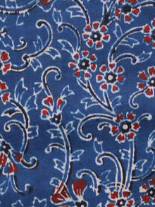 Indigo Maroon Black Ivory Ajrakh Hand Block Printed Cotton Fabric Per Meter - F003F1676