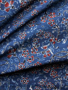 Indigo Maroon Black Ivory Ajrakh Hand Block Printed Cotton Fabric Per Meter - F003F1676