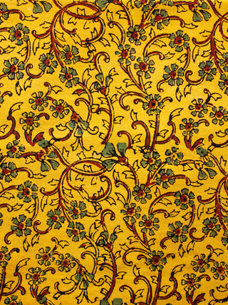 Yellow Maroon Black Green Ajrakh Hand Block Printed Cotton Fabric Per Meter - F003F1677