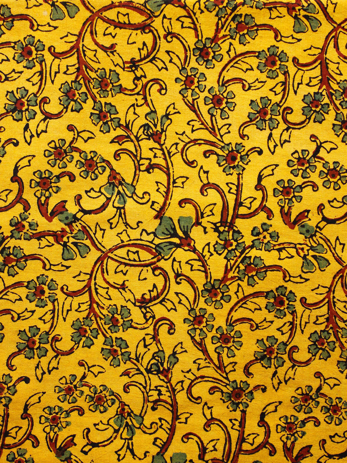 Yellow Maroon Black Green Ajrakh Hand Block Printed Cotton Fabric Per Meter - F003F1677