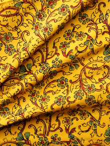 Yellow Maroon Black Green Ajrakh Hand Block Printed Cotton Fabric Per Meter - F003F1677