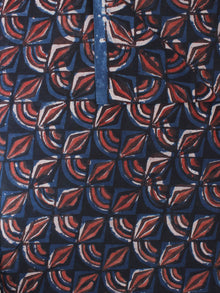 Indigo Red Brown Hand Block Printed Cotton Fabric Per Meter - F0916370