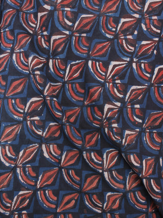 Indigo Red Brown Hand Block Printed Cotton Fabric Per Meter - F0916370