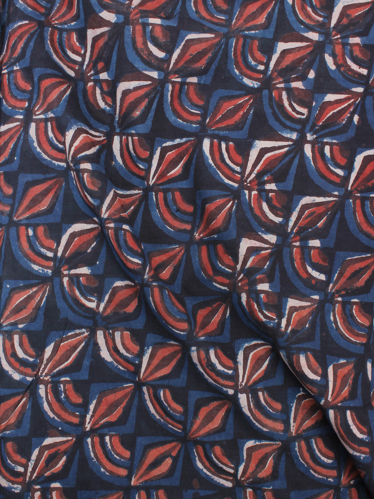 Indigo Red Brown Hand Block Printed Cotton Fabric Per Meter - F0916370