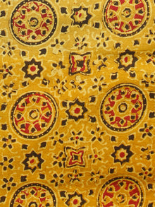 Yellow Black Maroon Ivory Ajrakh Hand Block Printed Cotton Fabric Per Meter - F003F1679