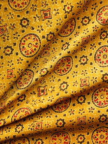 Yellow Black Maroon Ivory Ajrakh Hand Block Printed Cotton Fabric Per Meter - F003F1679
