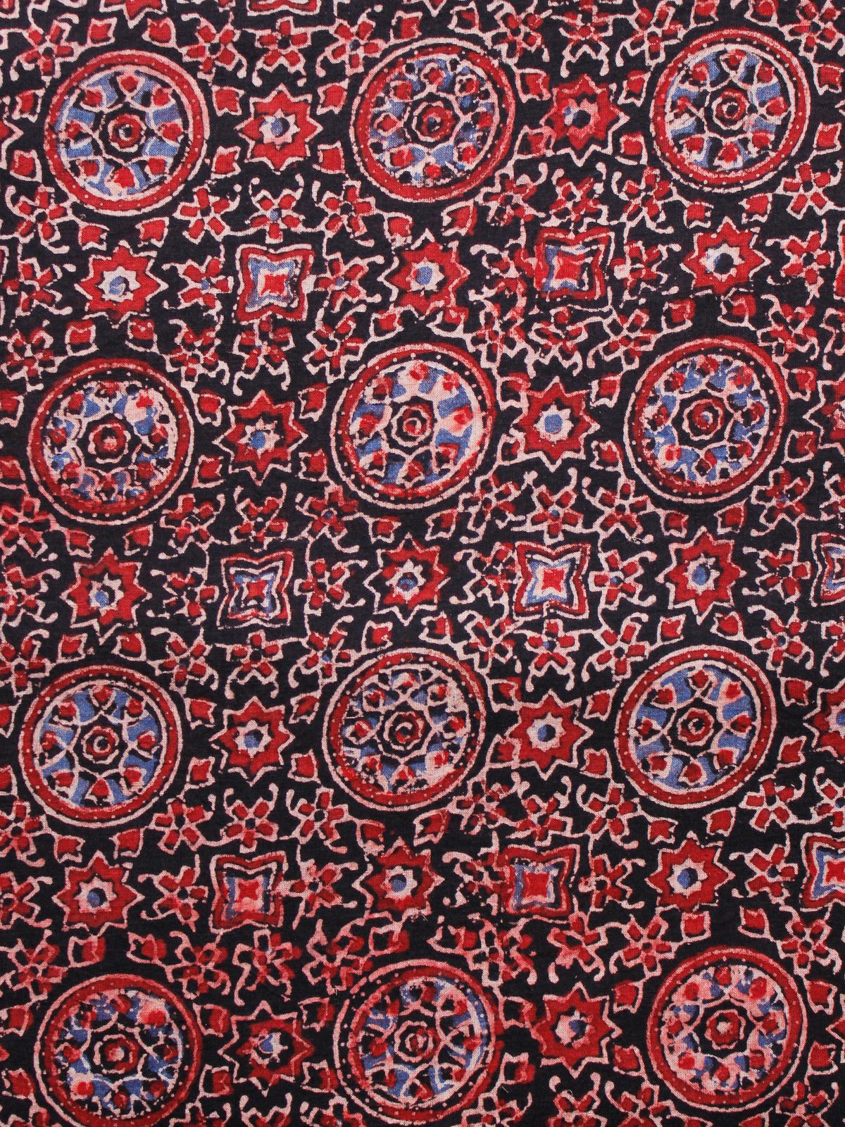 Black Red Pink Ajrakh Hand Block Printed Cotton Fabric Per Meter - F003F1680