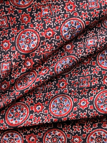 Black Red Pink Ajrakh Hand Block Printed Cotton Fabric Per Meter - F003F1680