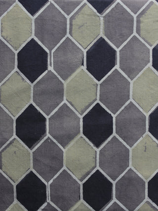 Grey Black Green Ajrakh Printed Cotton Fabric Per Meter - F003F1167