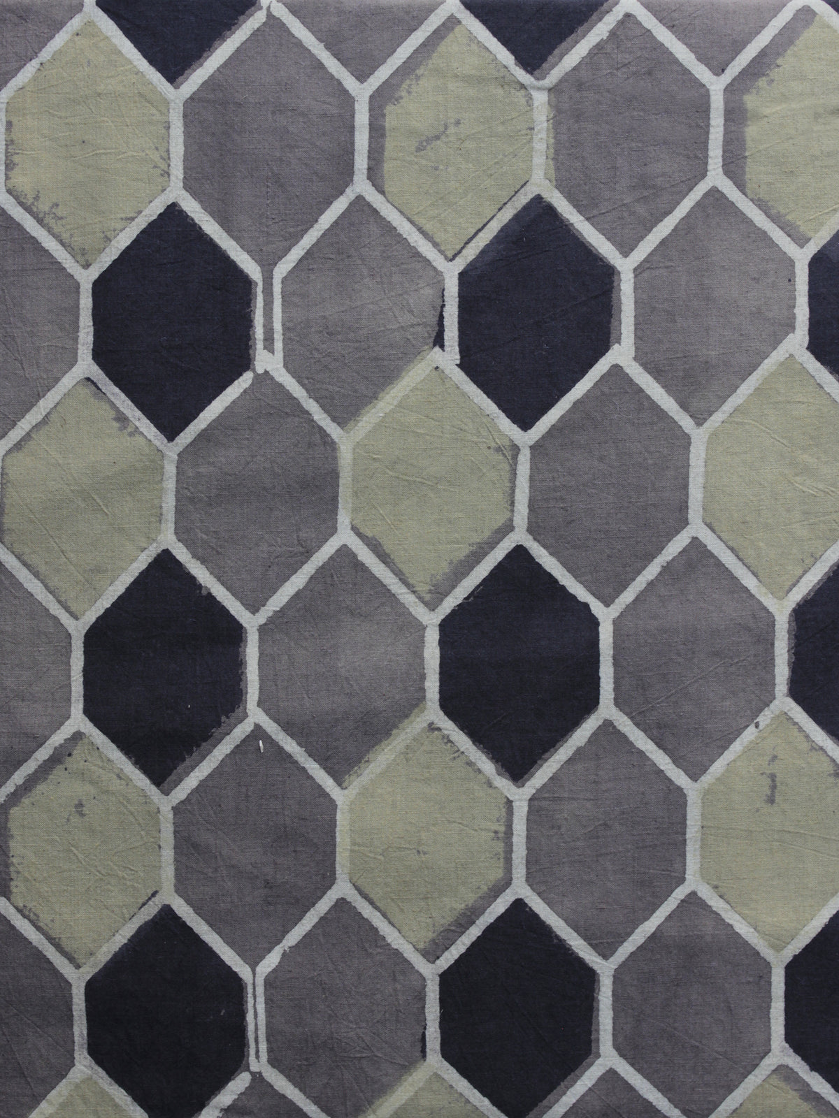 Grey Black Green Ajrakh Printed Cotton Fabric Per Meter - F003F1167