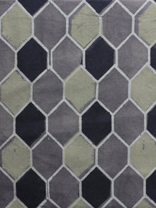 Grey Black Green Ajrakh Printed Cotton Fabric Per Meter - F003F1167