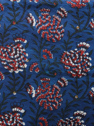 Indigo Red Ivory Hand Block Printed Cotton Fabric Per Meter - F001F1341