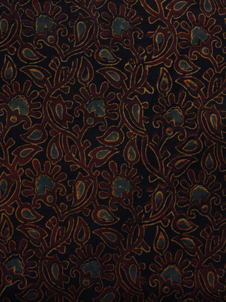 Black Maroon Rust Orange Ajrakh Hand Block Printed Cotton Blouse Fabric - BPA011