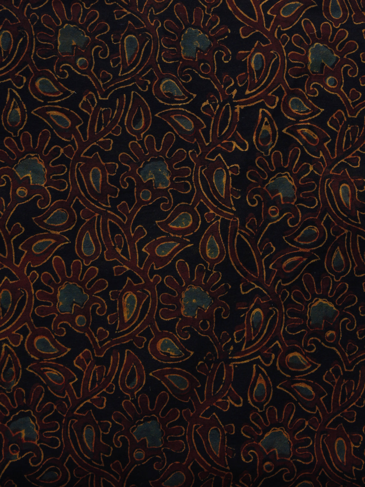 Black Maroon Rust Orange Ajrakh Hand Block Printed Cotton Blouse Fabric - BPA011