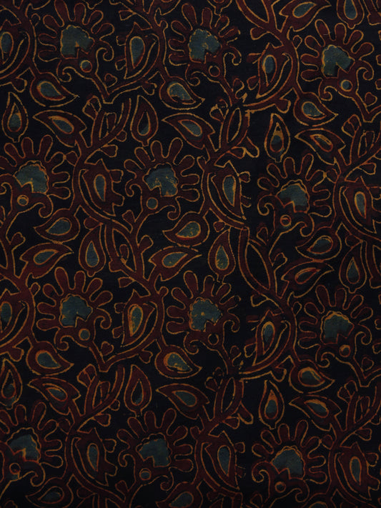 Black Maroon Rust Orange Ajrakh Hand Block Printed Cotton Blouse Fabric - BPA011