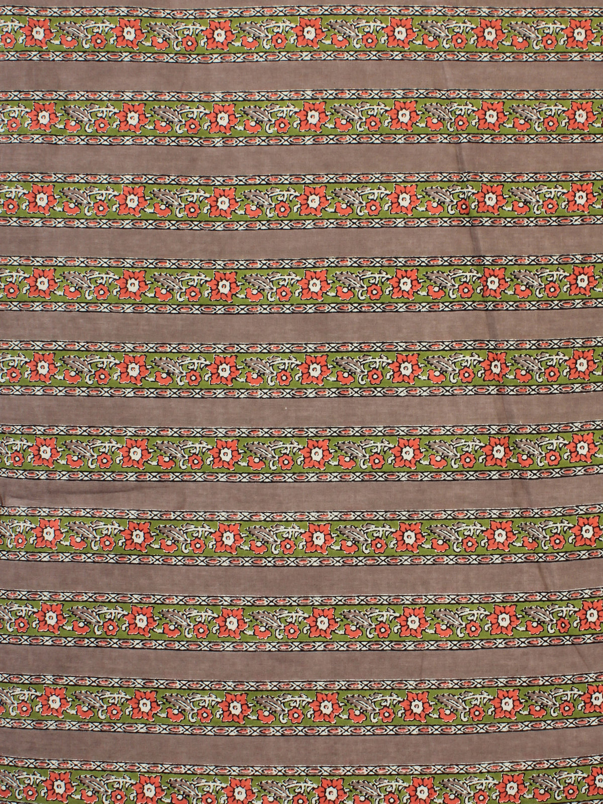Grey Green Orange Block Printed Cotton Fabric Per Meter - F001F2250