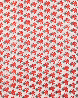 White Red Orange Green White Block Printed Cotton Fabric Per Meter - F001F2401