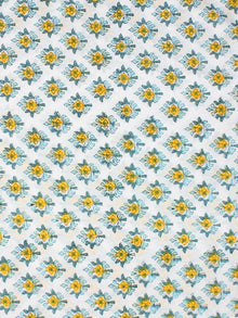 White Sky Blue Yellow Hand Block Printed Cotton Fabric Per Meter - F001F2345