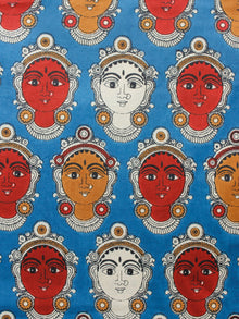 Blue Red Ivory Brown Hand Block Printed Cotton Fabric Per Meter - F001F1489