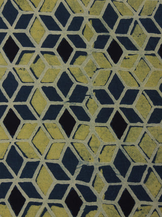 Green Blue Black Ivory Ajrakh Block Printed Cotton Fabric Per Meter - F0916683
