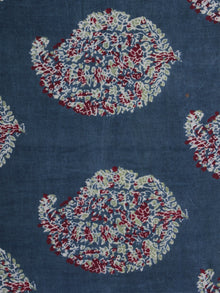 Indigo Maroon Ivory Ajrakh Block Printed Cotton Fabric Per Meter - F003F846