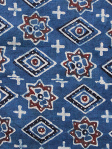 Indigo Rust Black White Ajrakh Hand Block Printed Cotton Fabric Per Meter - F003F1585