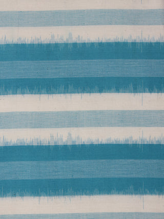 Sky Blue Ivory Pochampally Hand Weaved Double Ikat Fabric Per Meter - F002F855